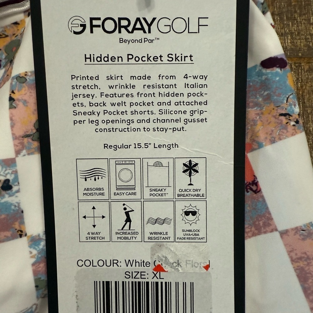 Foray Golf Women’s XL Floral Check Hidden Pocket Stretch Performance Skort NWT - Picture 3 of 4